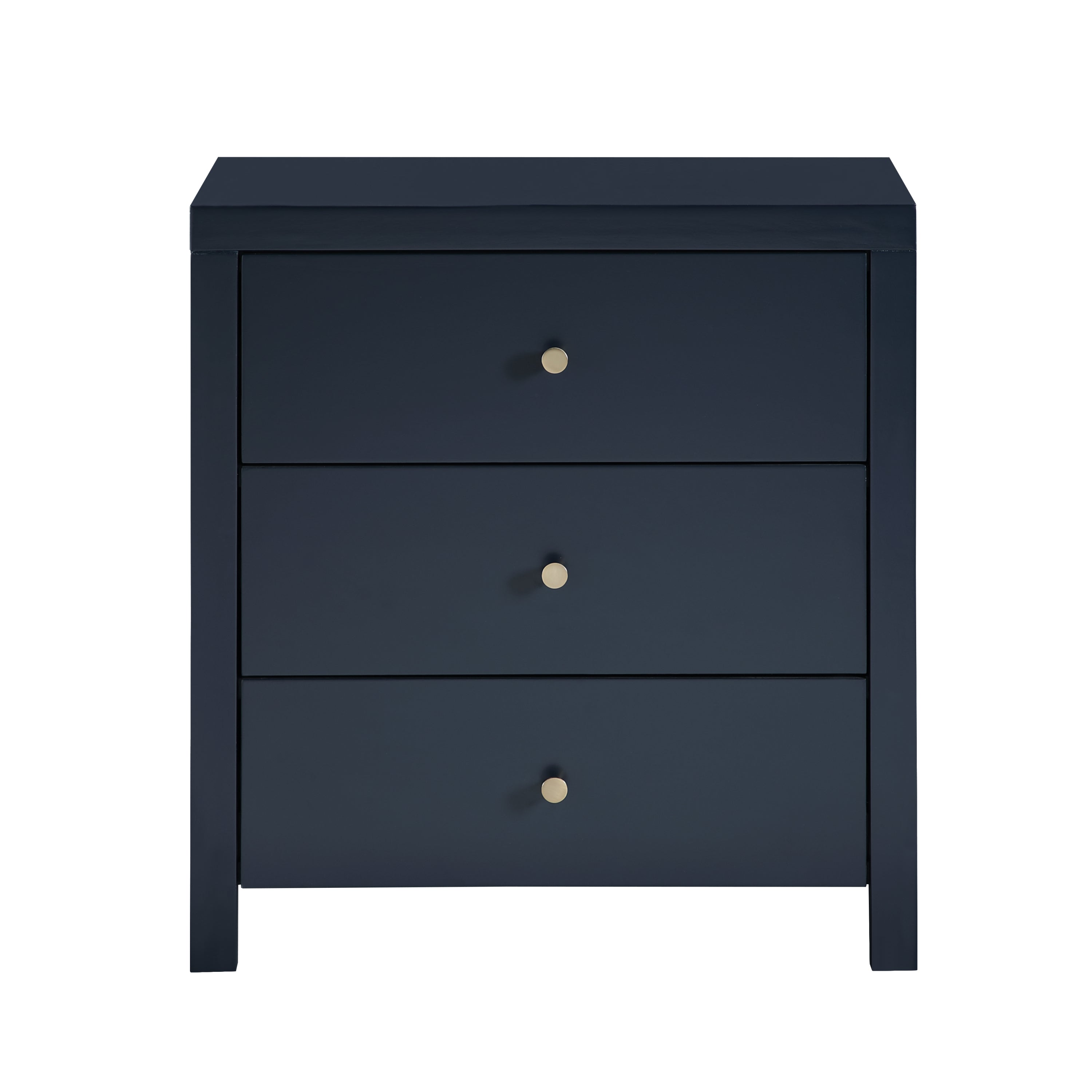 Nevarre 3-Drawer Nightstand in Midnight Blue with Brushed Gold Knobs, Wood and Synthetic Wood Construction