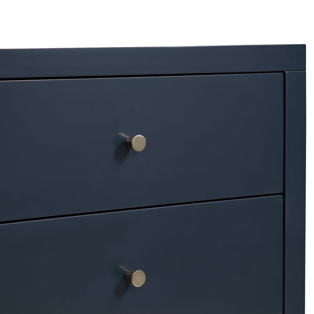 Nevarre 3-Drawer Nightstand in Midnight Blue with Brushed Gold Knobs, Wood and Synthetic Wood Construction