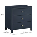 Nevarre 3-Drawer Nightstand in Midnight Blue with Brushed Gold Knobs, Wood and Synthetic Wood Construction