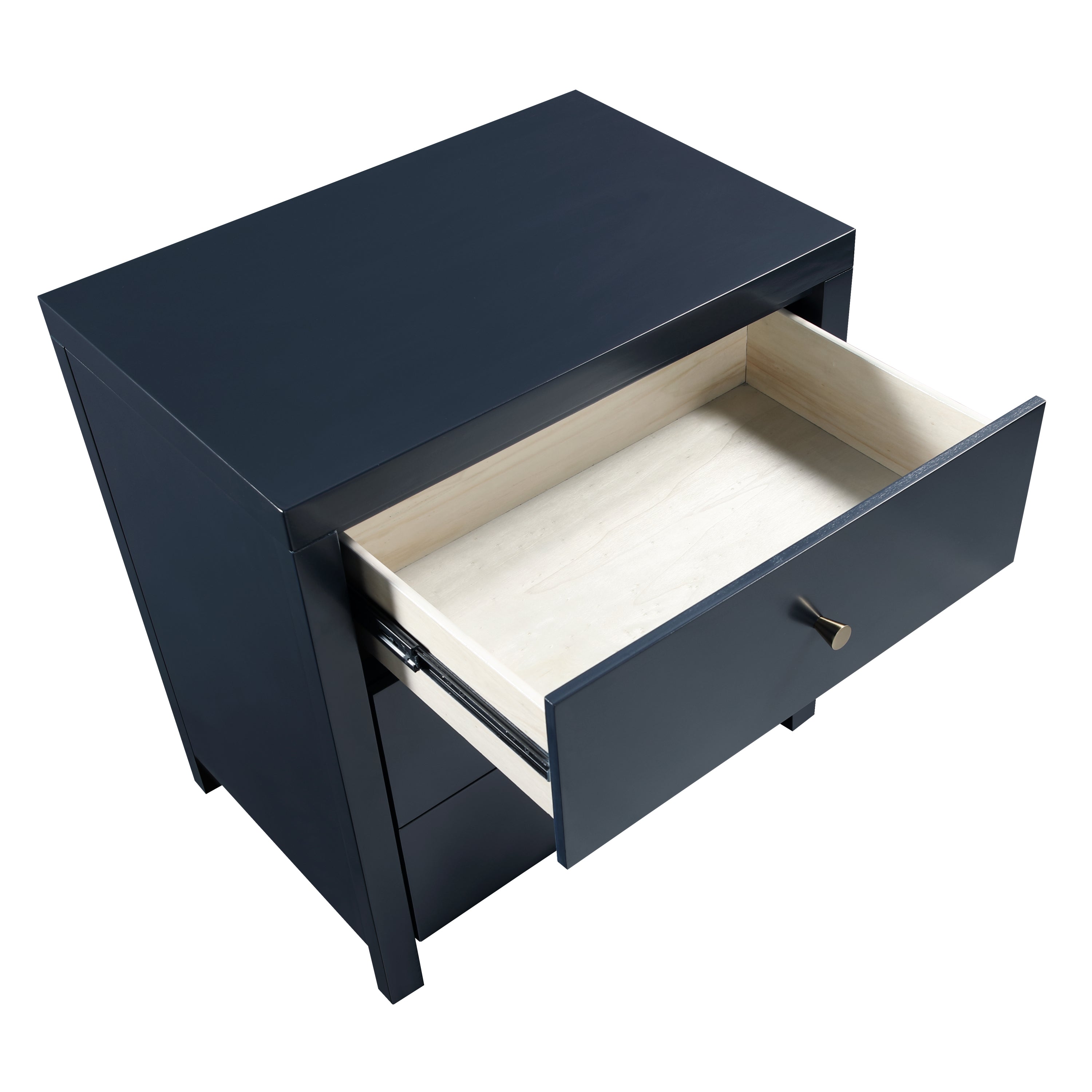 Nevarre 3-Drawer Nightstand in Midnight Blue with Brushed Gold Knobs, Wood and Synthetic Wood Construction