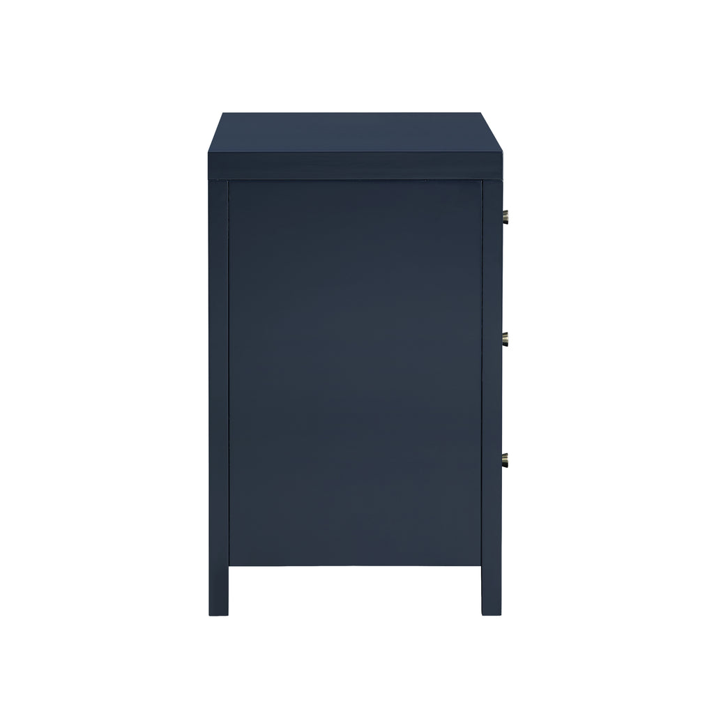 Nevarre 3-Drawer Nightstand in Midnight Blue with Brushed Gold Knobs, Wood and Synthetic Wood Construction