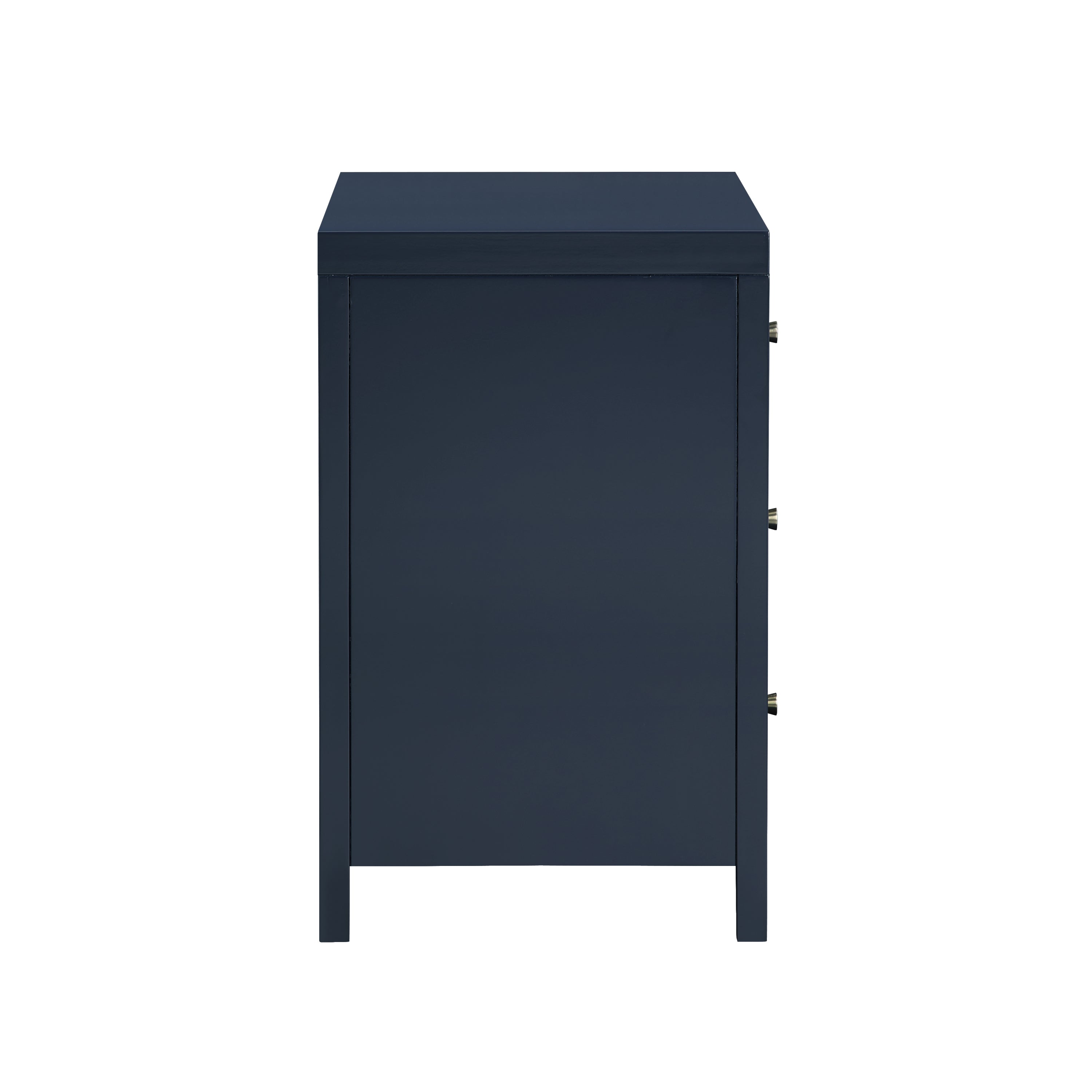 Nevarre 3-Drawer Nightstand in Midnight Blue with Brushed Gold Knobs, Wood and Synthetic Wood Construction