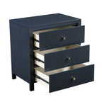 Nevarre 3-Drawer Nightstand in Midnight Blue with Brushed Gold Knobs, Wood and Synthetic Wood Construction