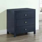 Nevarre 3-Drawer Nightstand in Midnight Blue with Brushed Gold Knobs, Wood and Synthetic Wood Construction
