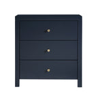 Nevarre 3-Drawer Nightstand in Midnight Blue with Brushed Gold Knobs, Wood and Synthetic Wood Construction