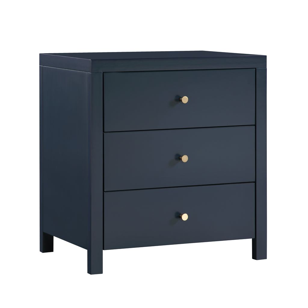 Nevarre 3-Drawer Nightstand in Midnight Blue with Brushed Gold Knobs, Wood and Synthetic Wood Construction
