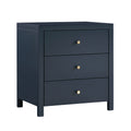 Nevarre 3-Drawer Nightstand in Midnight Blue with Brushed Gold Knobs, Wood and Synthetic Wood Construction