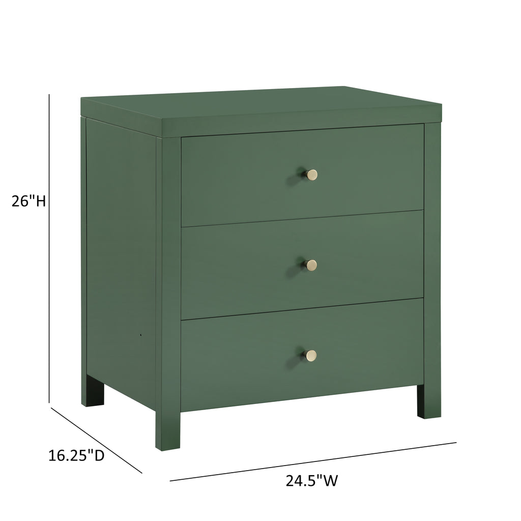 Nevarre 3-Drawer Nightstand in Vintage Green with Brushed Gold Knobs, Wood and Synthetic Wood Construction