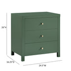 Nevarre 3-Drawer Nightstand in Vintage Green with Brushed Gold Knobs, Wood and Synthetic Wood Construction
