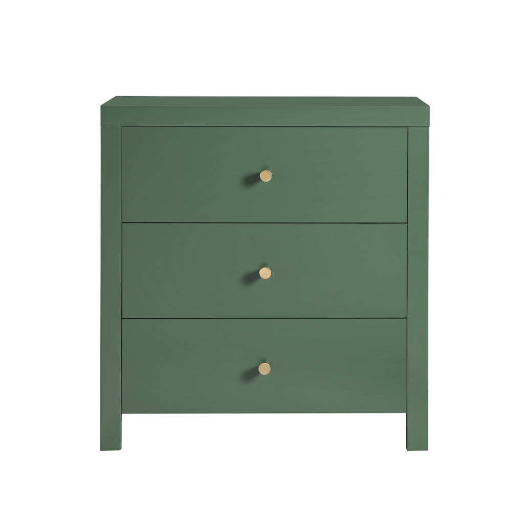 Nevarre 3-Drawer Nightstand in Vintage Green with Brushed Gold Knobs, Wood and Synthetic Wood Construction