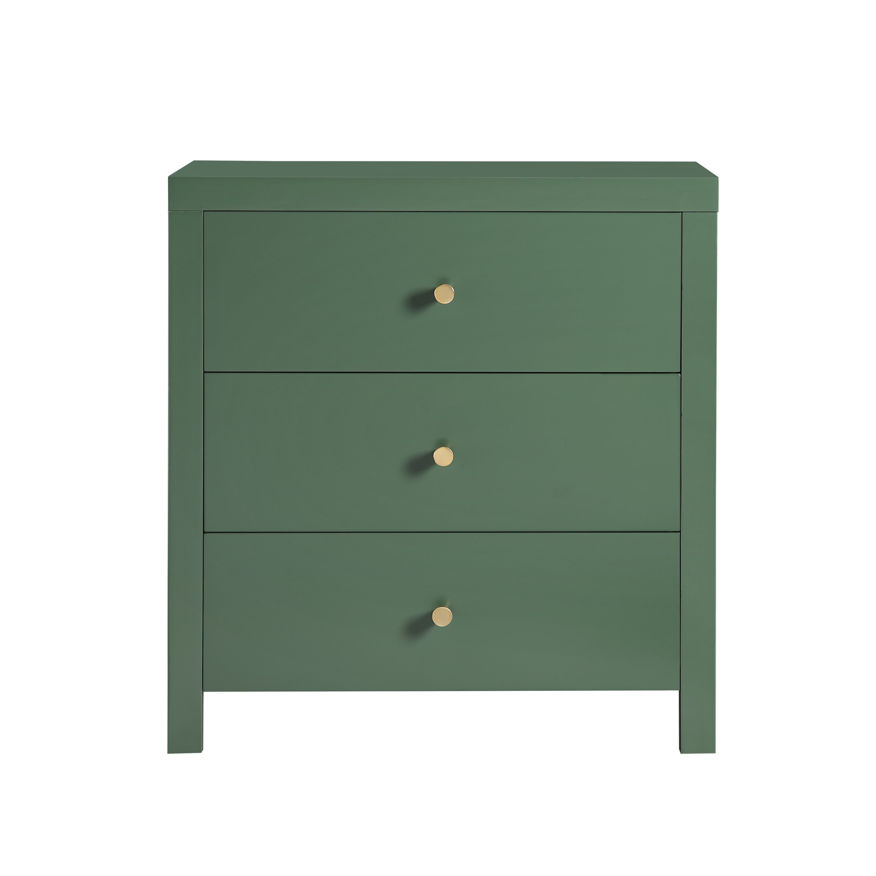 Nevarre 3-Drawer Nightstand in Vintage Green with Brushed Gold Knobs, Wood and Synthetic Wood Construction