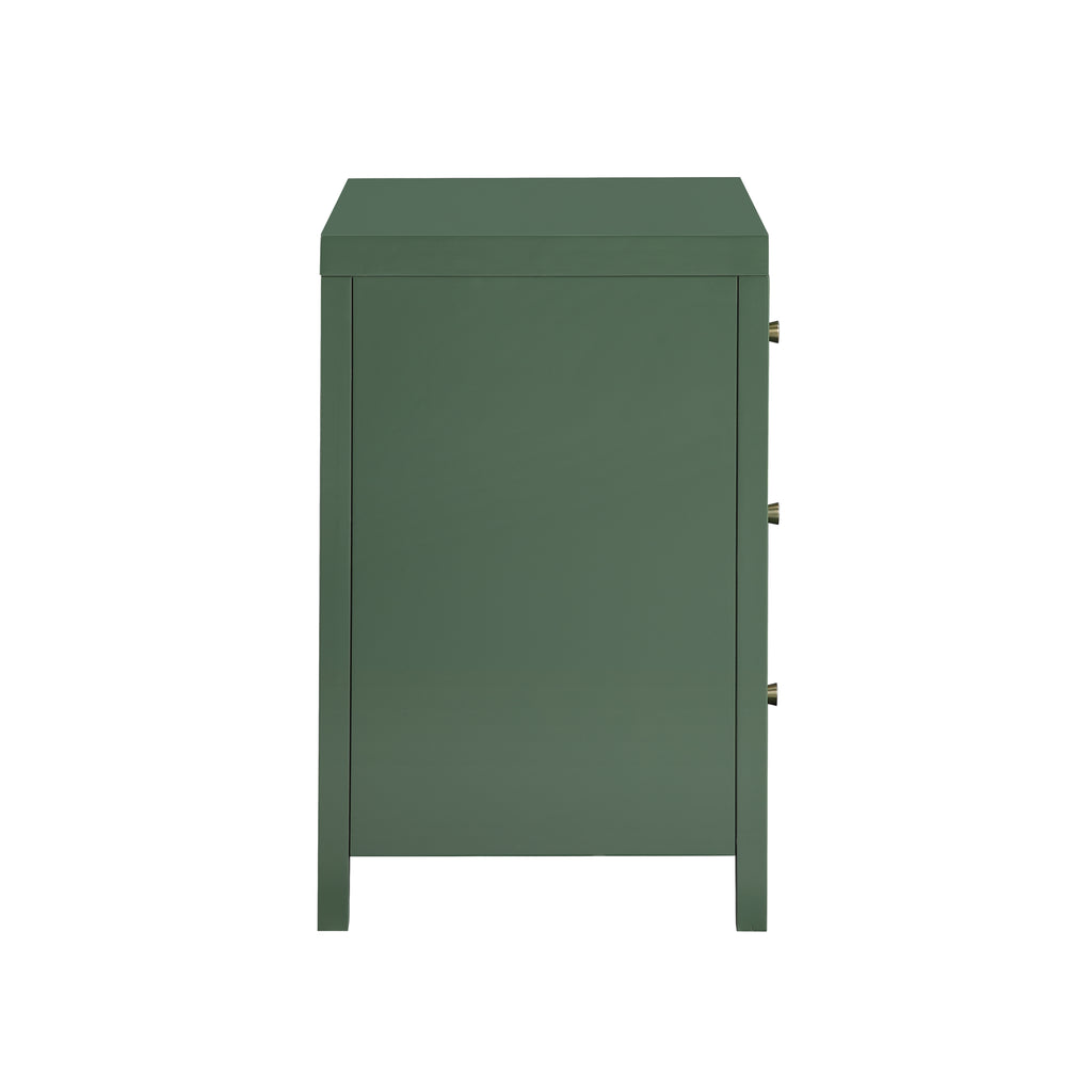 Nevarre 3-Drawer Nightstand in Vintage Green with Brushed Gold Knobs, Wood and Synthetic Wood Construction
