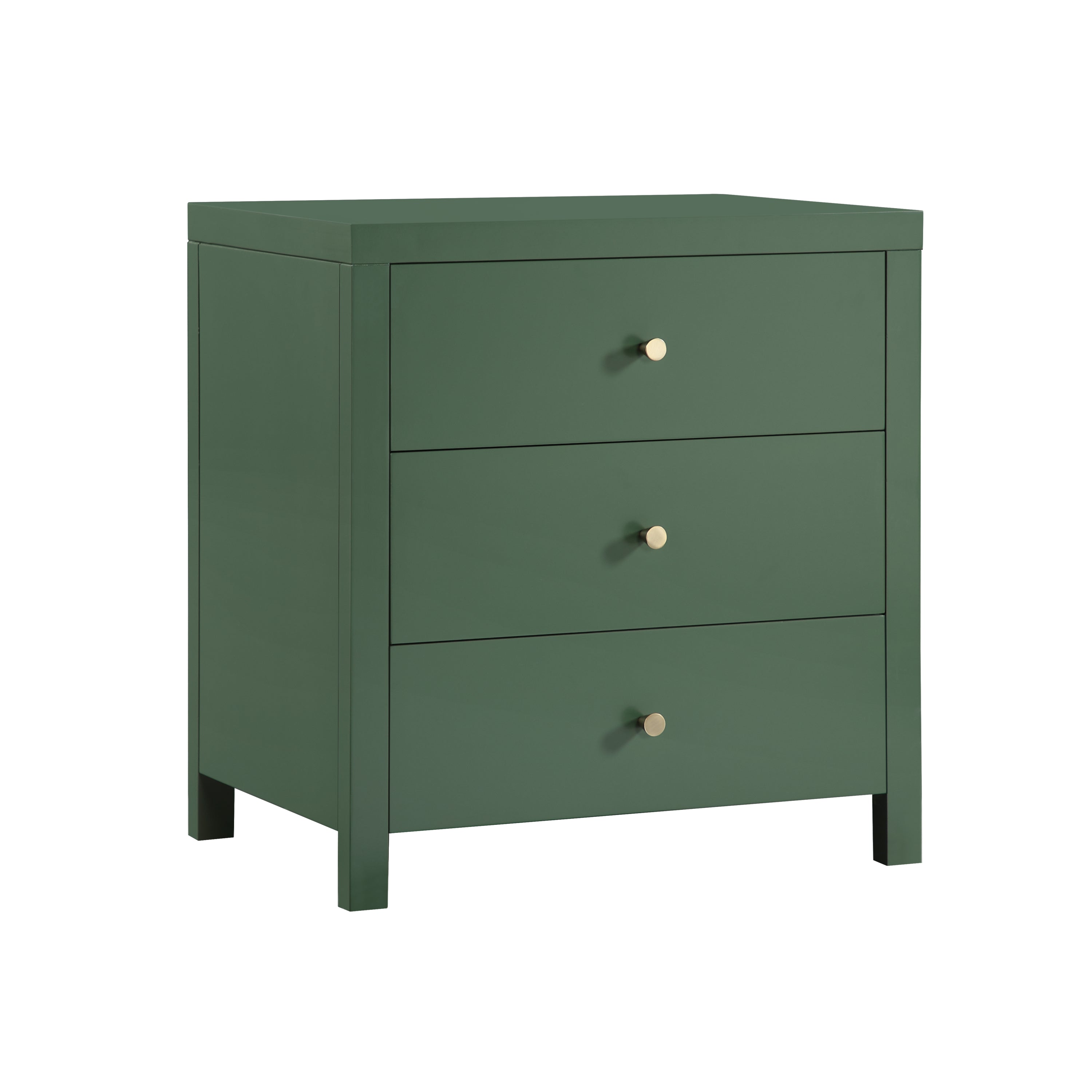 Nevarre 3-Drawer Nightstand in Vintage Green with Brushed Gold Knobs, Wood and Synthetic Wood Construction