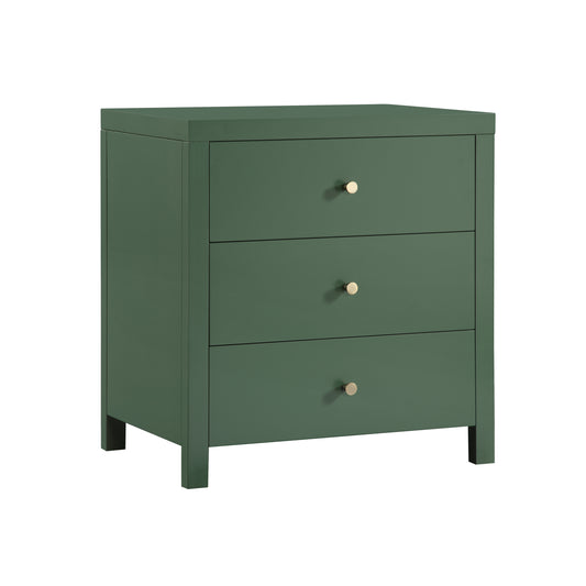 Nevarre 3-Drawer Nightstand in Vintage Green with Brushed Gold Knobs, Wood and Synthetic Wood Construction