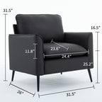 TS Cat paw leather upholstered sofa 2PC black,Nordic retro light luxury living room balcony bedroom single casual sofa chair
