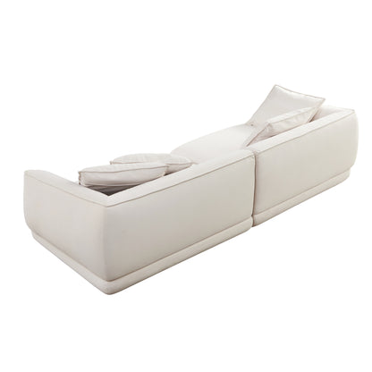 Nordic Modern Beige Sofa with Removable Pillowcase, French Velvet Fabric, Solid Wood Frame, High Density Sponge Filling, 4 Throw Pillows