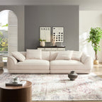 Nordic Modern Beige Sofa with Removable Pillowcase, French Velvet Fabric, Solid Wood Frame, High Density Sponge Filling, 4 Throw Pillows