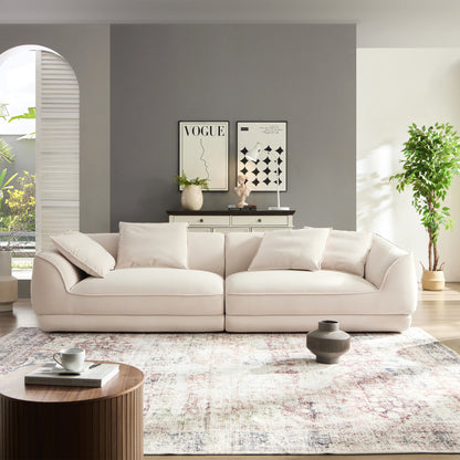 Nordic Modern Beige Sofa with Removable Pillowcase, French Velvet Fabric, Solid Wood Frame, High Density Sponge Filling, 4 Throw Pillows