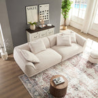 Nordic Modern Beige Sofa with Removable Pillowcase, French Velvet Fabric, Solid Wood Frame, High Density Sponge Filling, 4 Throw Pillows