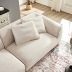 Nordic Modern Beige Sofa with Removable Pillowcase, French Velvet Fabric, Solid Wood Frame, High Density Sponge Filling, 4 Throw Pillows