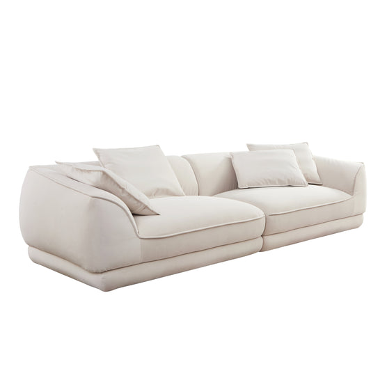 Nordic Modern Beige Sofa with Removable Pillowcase, French Velvet Fabric, Solid Wood Frame, High Density Sponge Filling, 4 Throw Pillows