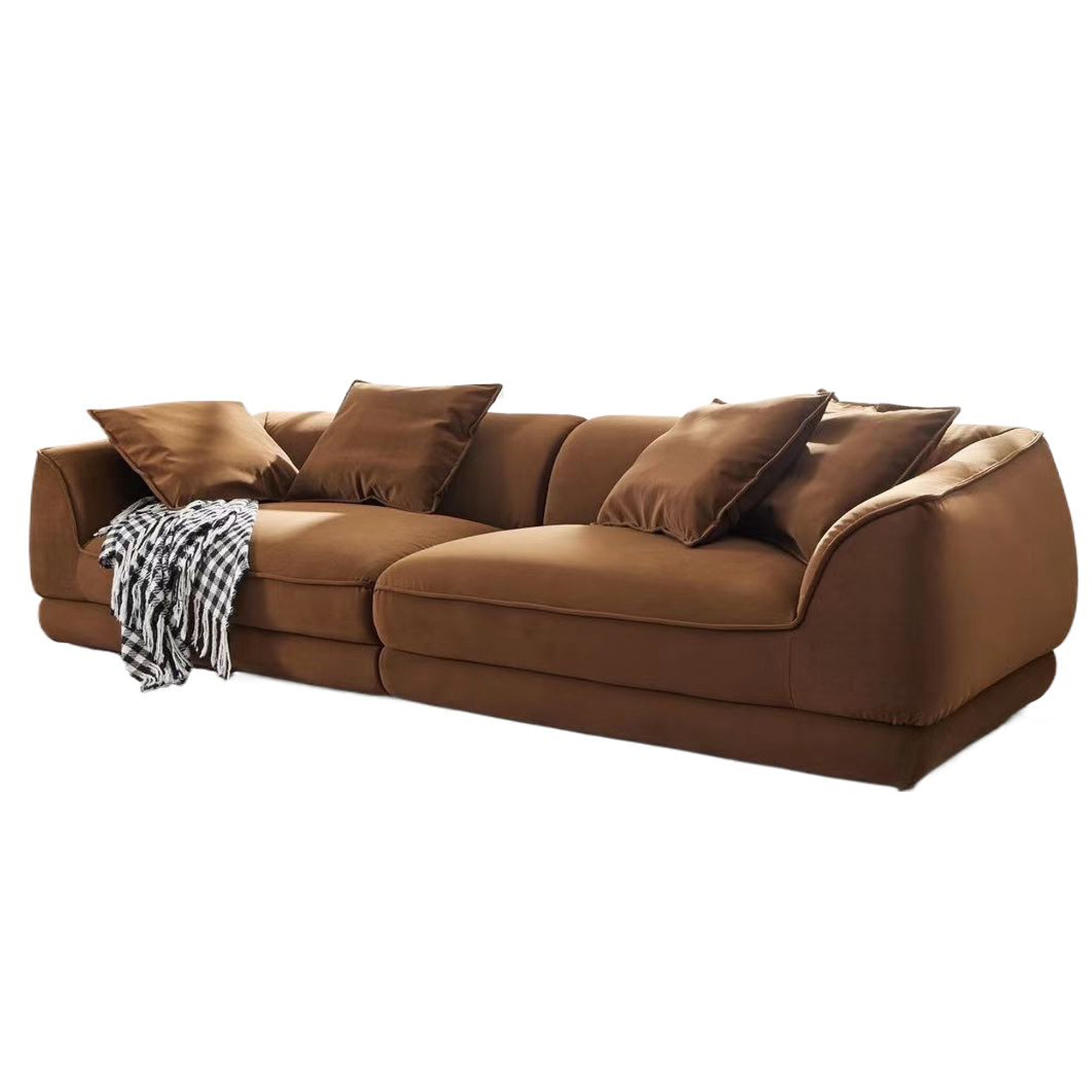 Nordic Modern Camel Sofa with Detachable Pillowcase, French Velvet Fabric, Solid Wood Frame, High Density Sponge Filling Sofa