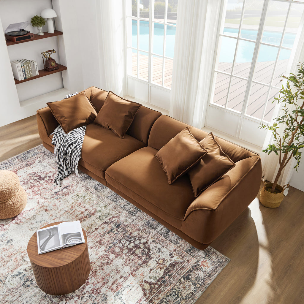 Nordic Modern Camel Sofa with Detachable Pillowcase, French Velvet Fabric, Solid Wood Frame, High Density Sponge Filling Sofa