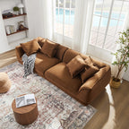 Nordic Modern Camel Sofa with Detachable Pillowcase, French Velvet Fabric, Solid Wood Frame, High Density Sponge Filling Sofa