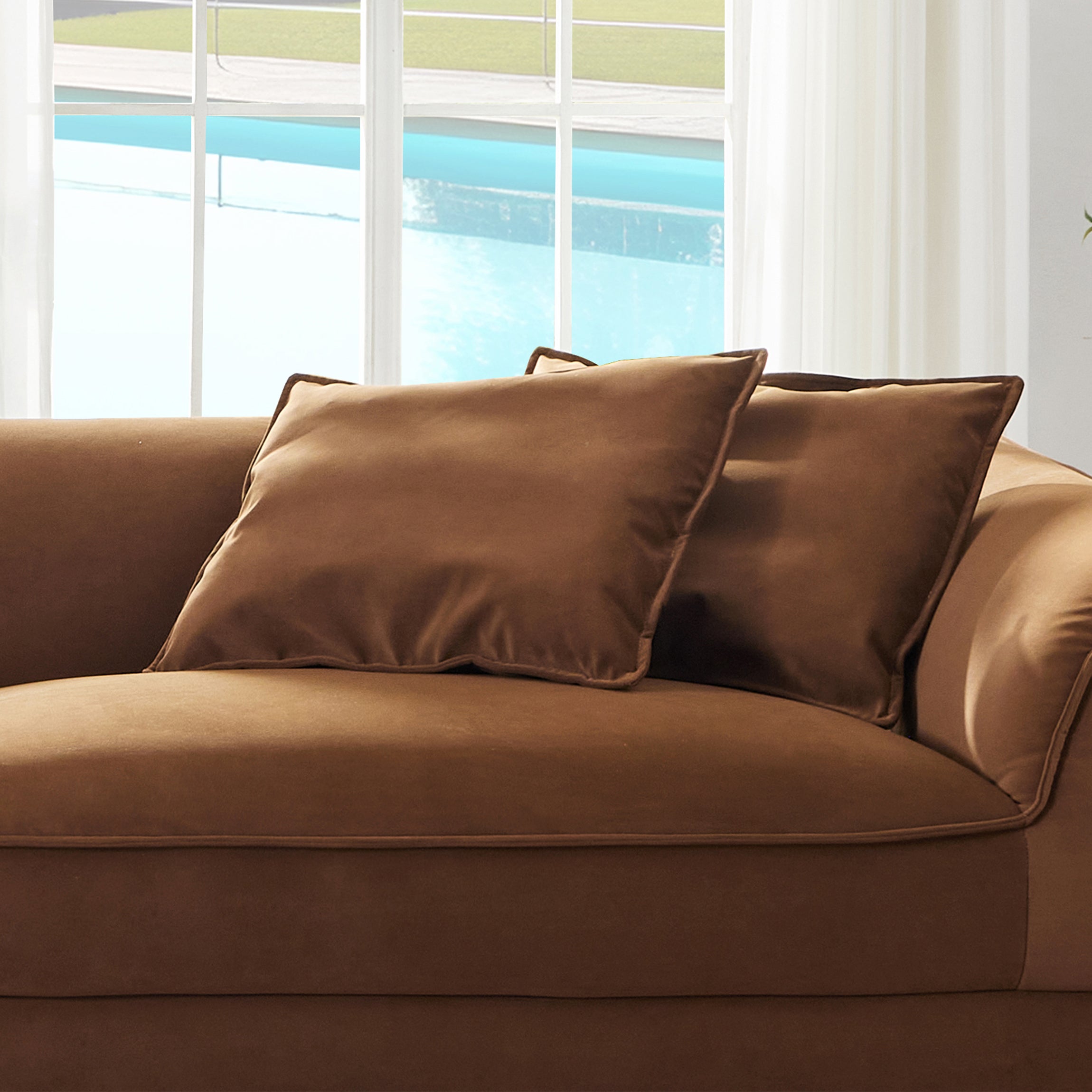 Nordic Modern Camel Sofa with Detachable Pillowcase, French Velvet Fabric, Solid Wood Frame, High Density Sponge Filling Sofa