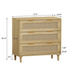 31.50"3-Drawers Rattan Storage Cabinet Rattan Drawer,for Bedroom,Living Room,Dining Room,Hallways,Oak - Groovy Boardz
