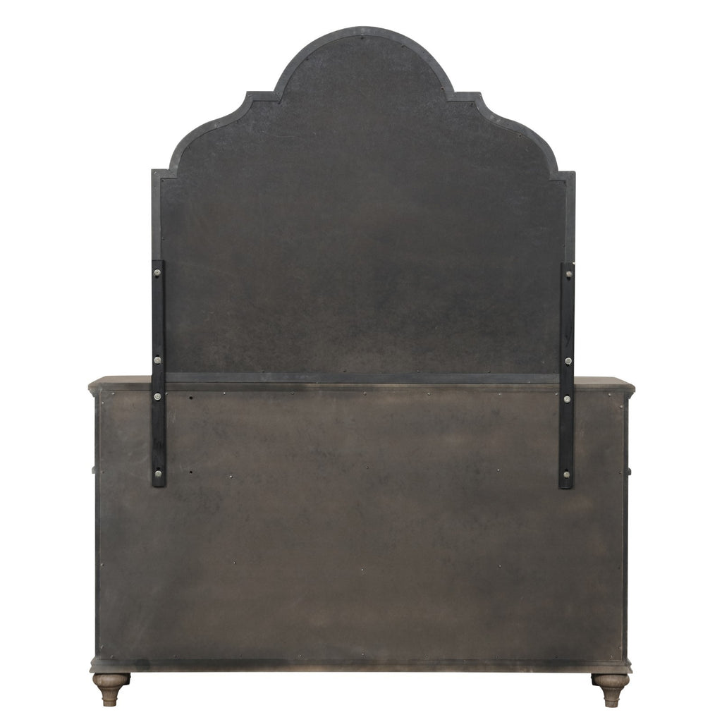 Simple Contemporary 1pc Dresser Rustic Oak Veneer Solid wood English Back Dovetail Drawers Bedroom Furniture Mirror Panel