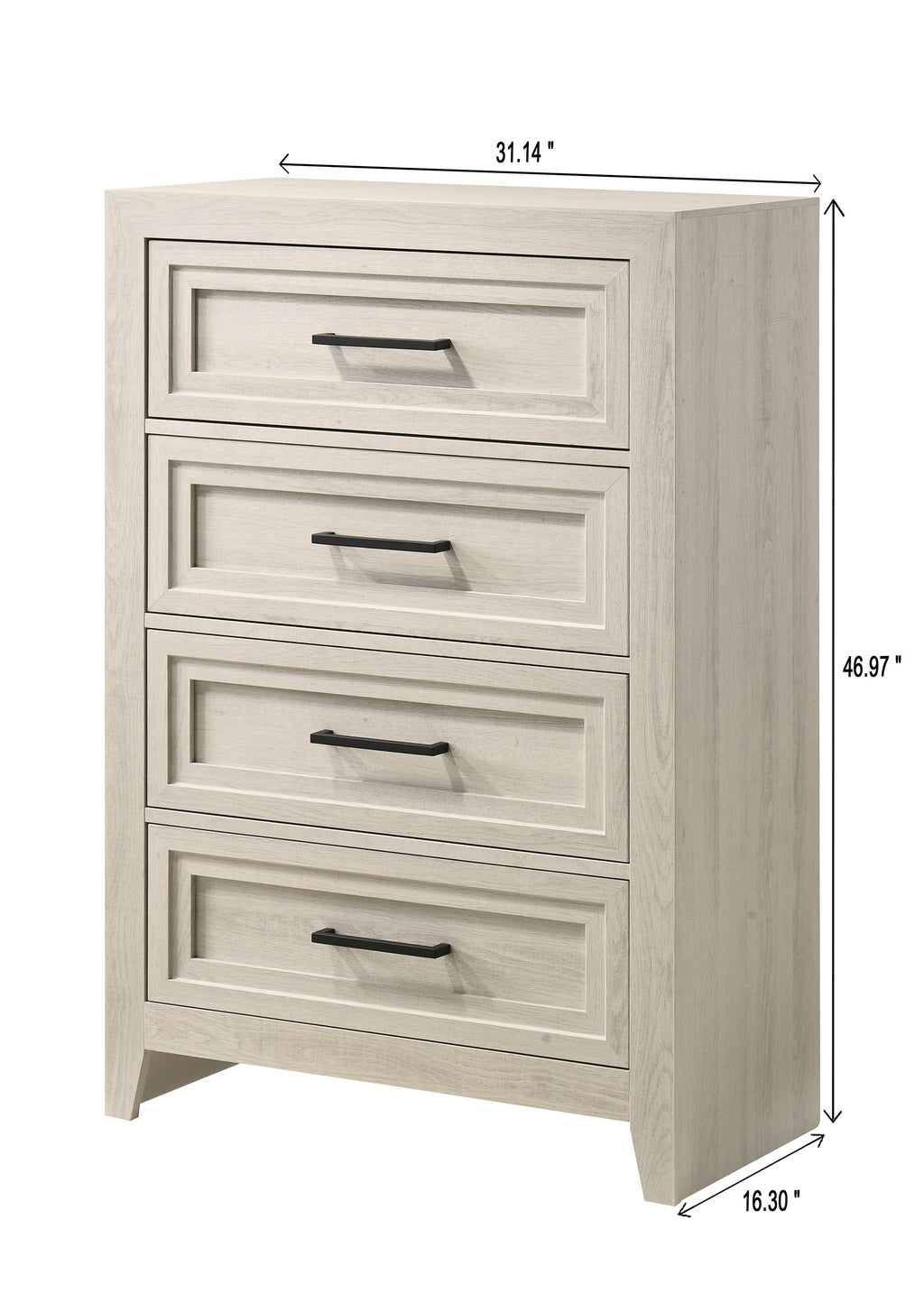 1pc Contemporary Four Drawer Chest Geometric Design Off-White Finish Wooden Furniture