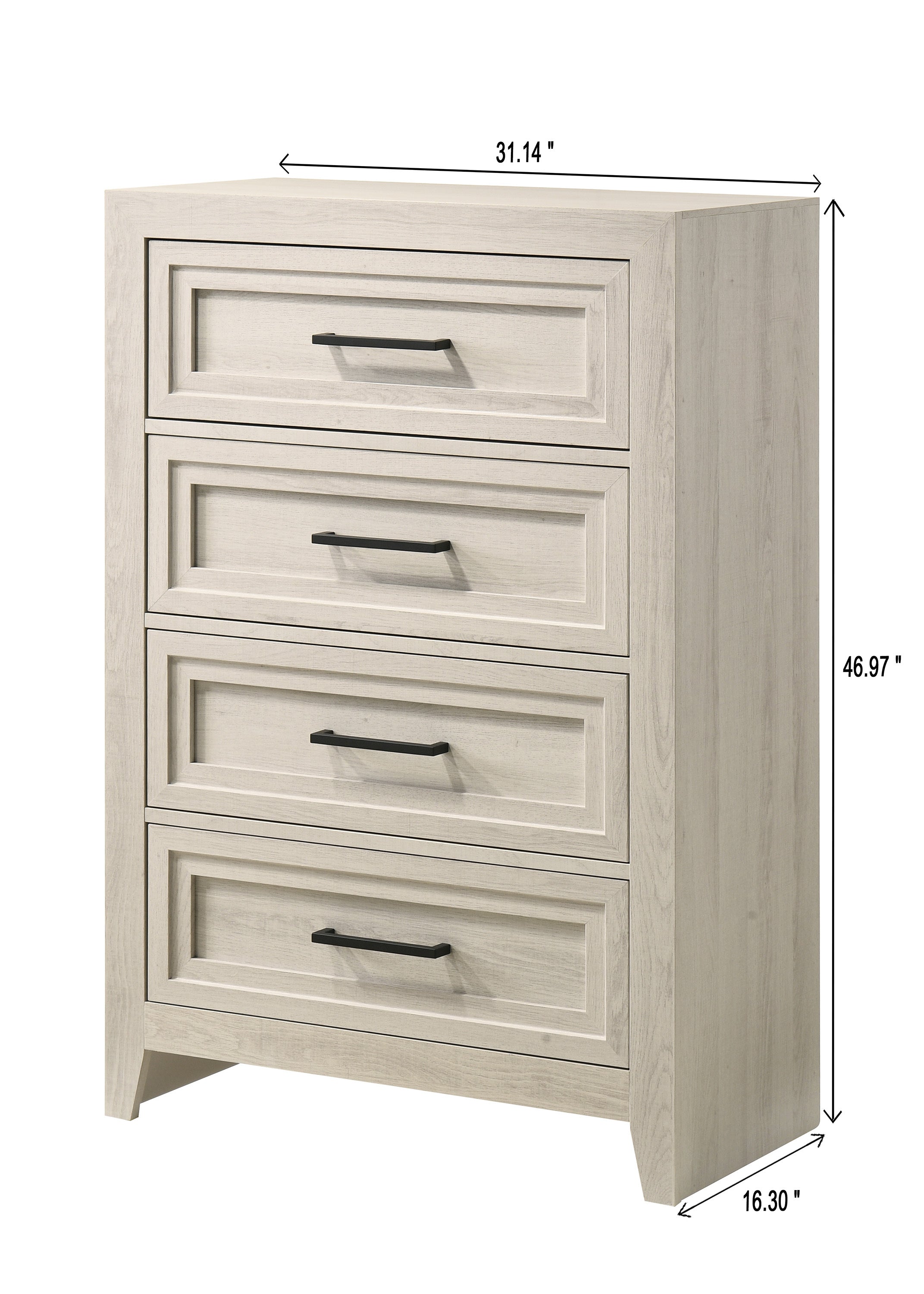 1pc Contemporary Four Drawer Chest Geometric Design Off-White Finish Wooden Furniture