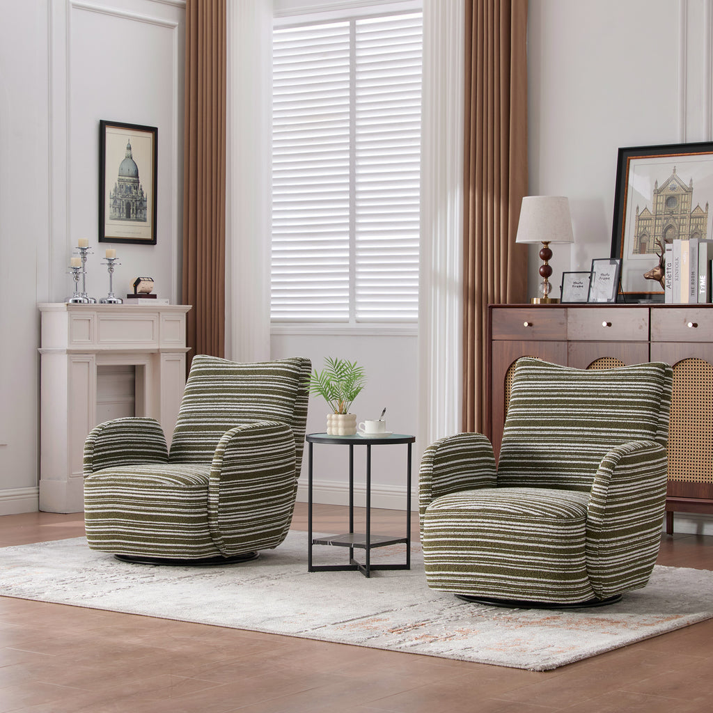 Modern Style 360° Swivel Leisure Chair Fabric Striped Armrest Swivel Chair with sand-rimmed fabric and metal bracket, suitable for living room, balcony and bedroom Accent Chair