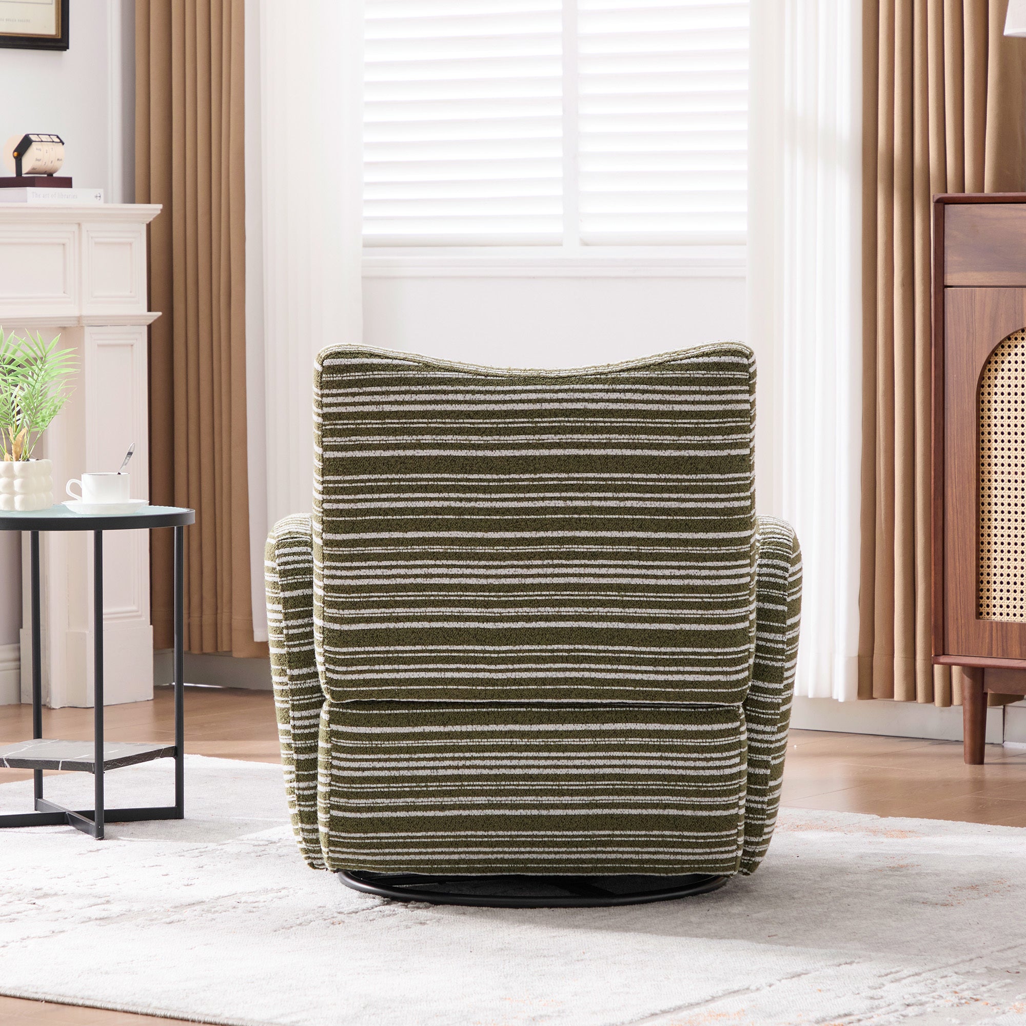 Modern Style 360° Swivel Leisure Chair Fabric Striped Armrest Swivel Chair with sand-rimmed fabric and metal bracket, suitable for living room, balcony and bedroom Accent Chair