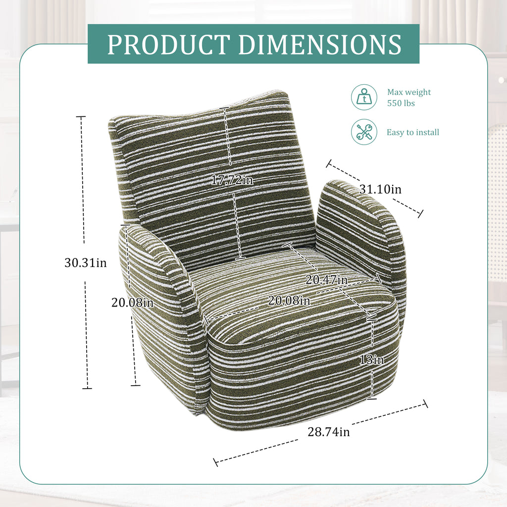 Modern Style 360° Swivel Leisure Chair Fabric Striped Armrest Swivel Chair with sand-rimmed fabric and metal bracket, suitable for living room, balcony and bedroom Accent Chair