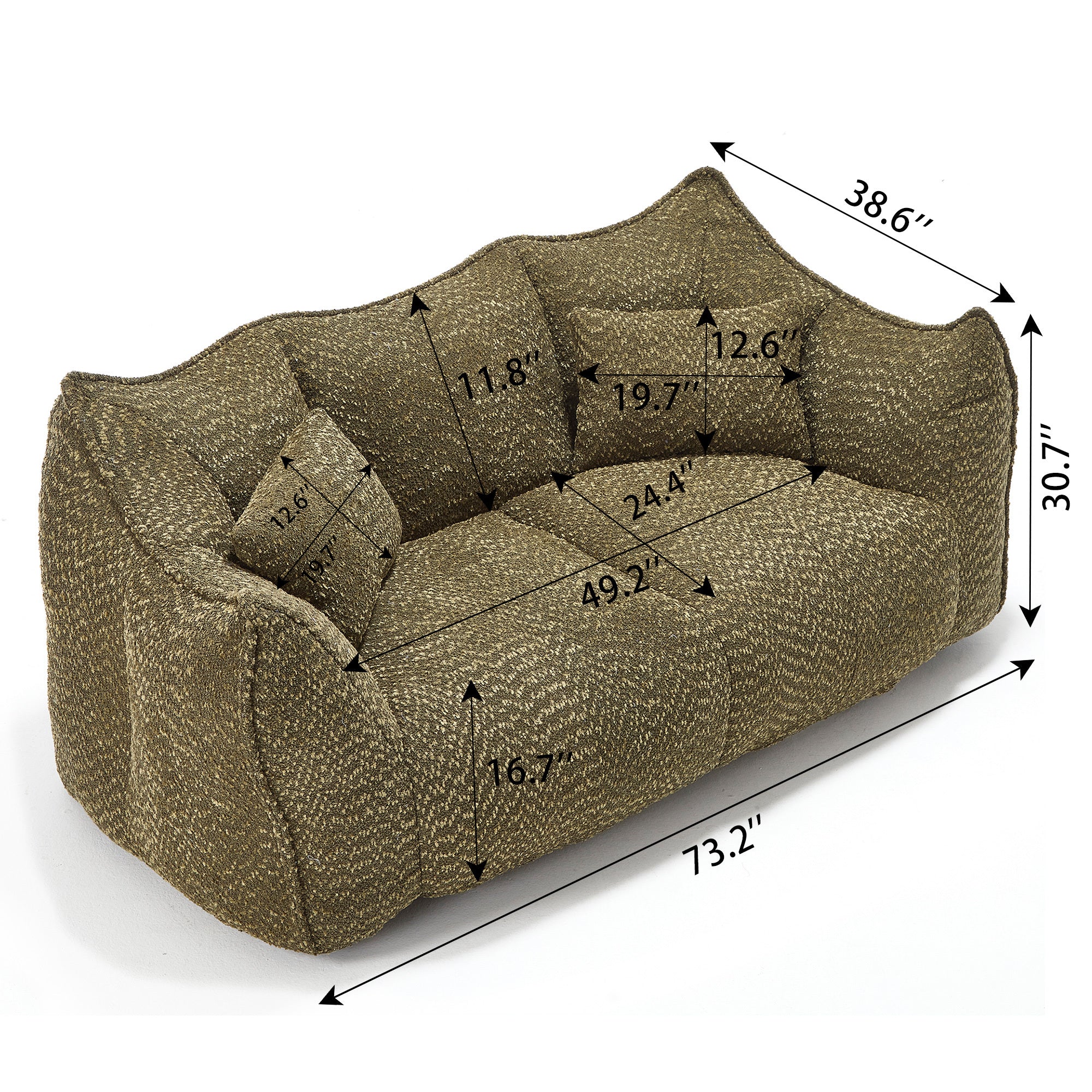 Soft beanbag chair with high resilience foam core for two people. The comfortable square recliner sofa is ideal for family members and friends engaged in games, reading, watching TV