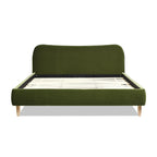 Roman Curved Headboard Upholstered Platform Bed, King, Olive Green Performance Velvet