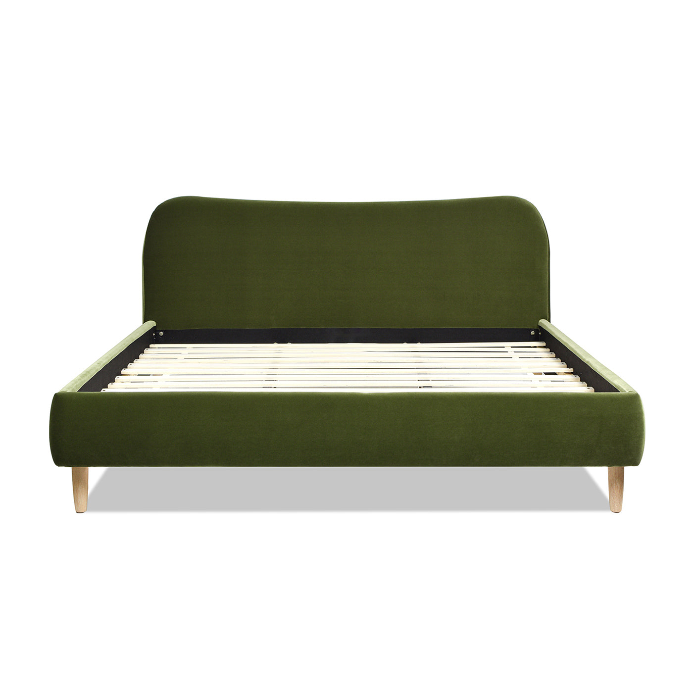 Roman Curved Headboard Upholstered Platform Bed, King, Olive Green Performance Velvet