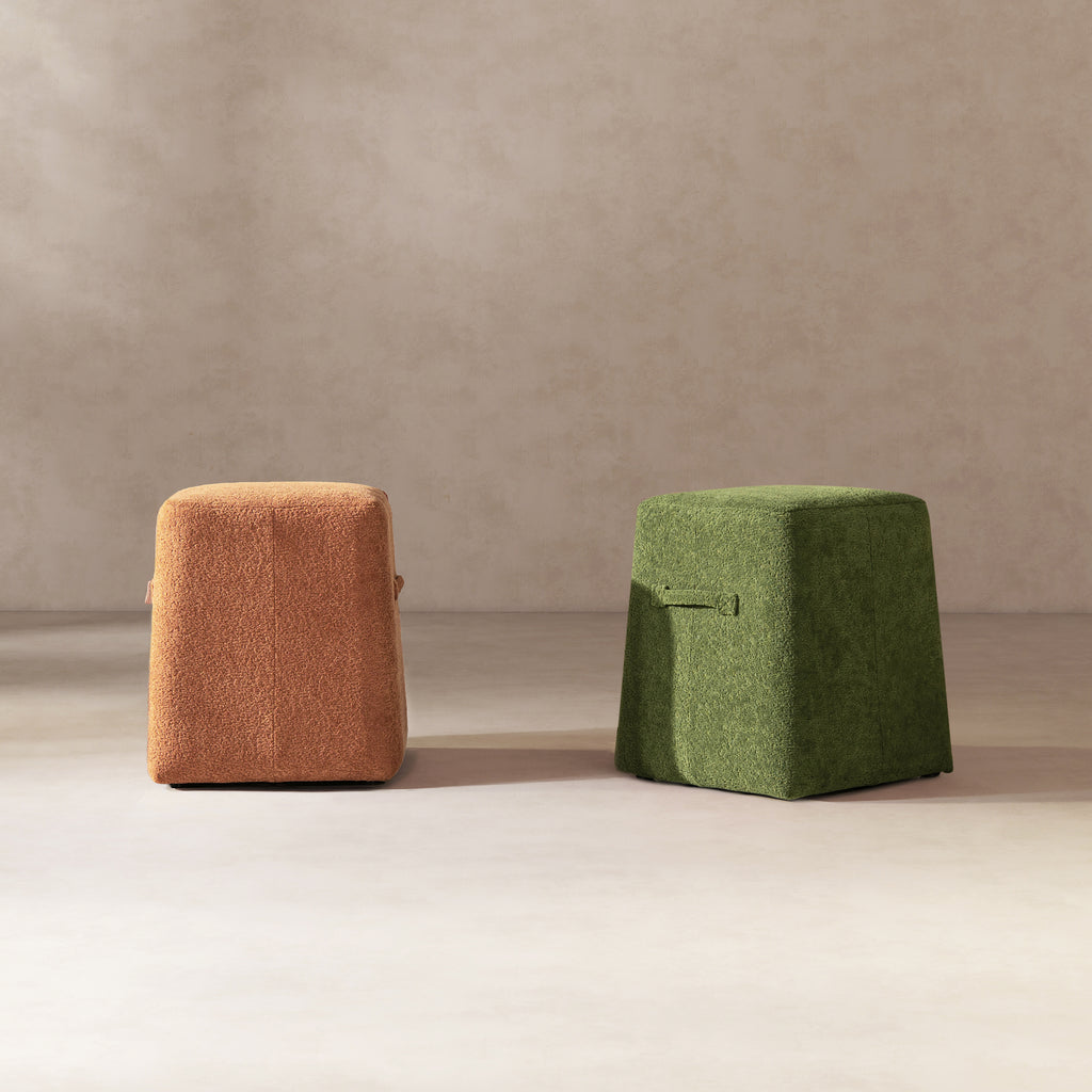 Oliver 16' Tapered Square Upholstered Ottoman, Spice Orange Fleeced Teddy