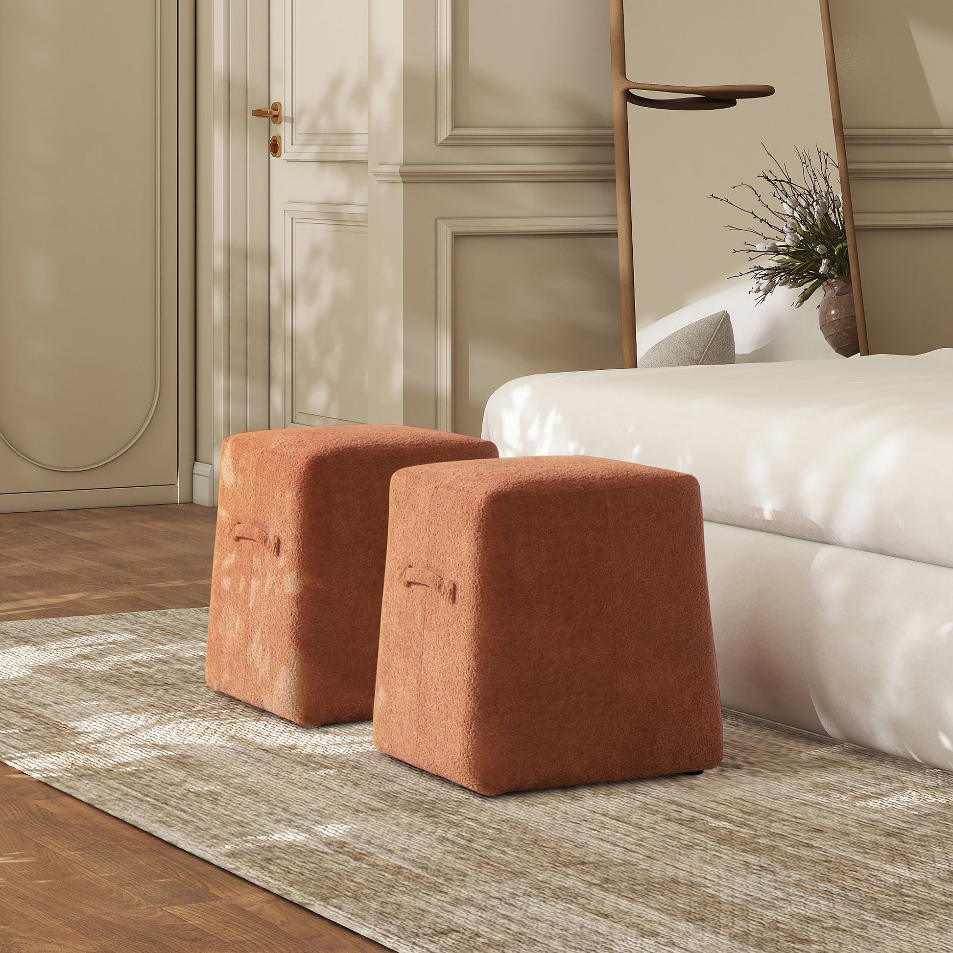 Oliver 16' Tapered Square Upholstered Ottoman, Spice Orange Fleeced Teddy