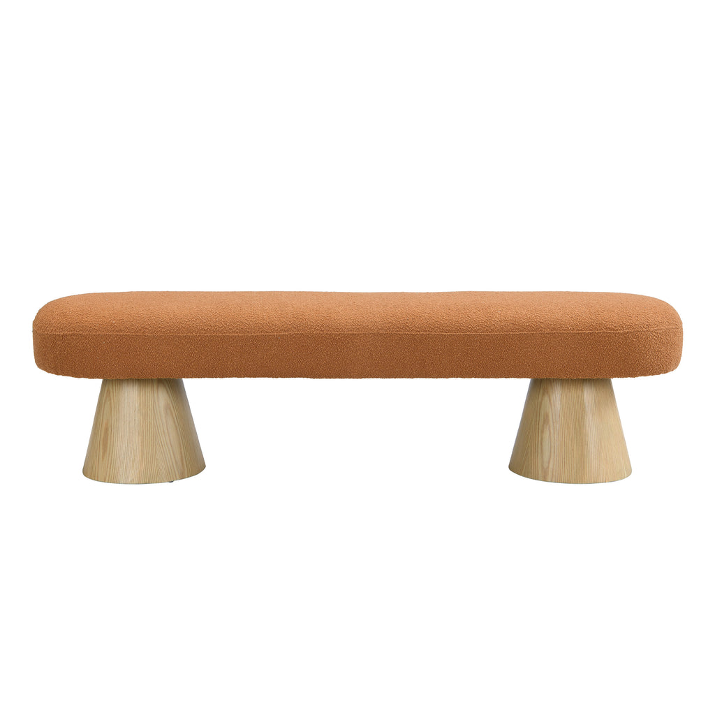 Dining Bench for Dining Room, Upholstered Bedroom End of Bed Entryway Bench, Boucle Ottoman for Living Room, 64'L Orange Stool Top Wood Leg 300 LBS Weight Capacity