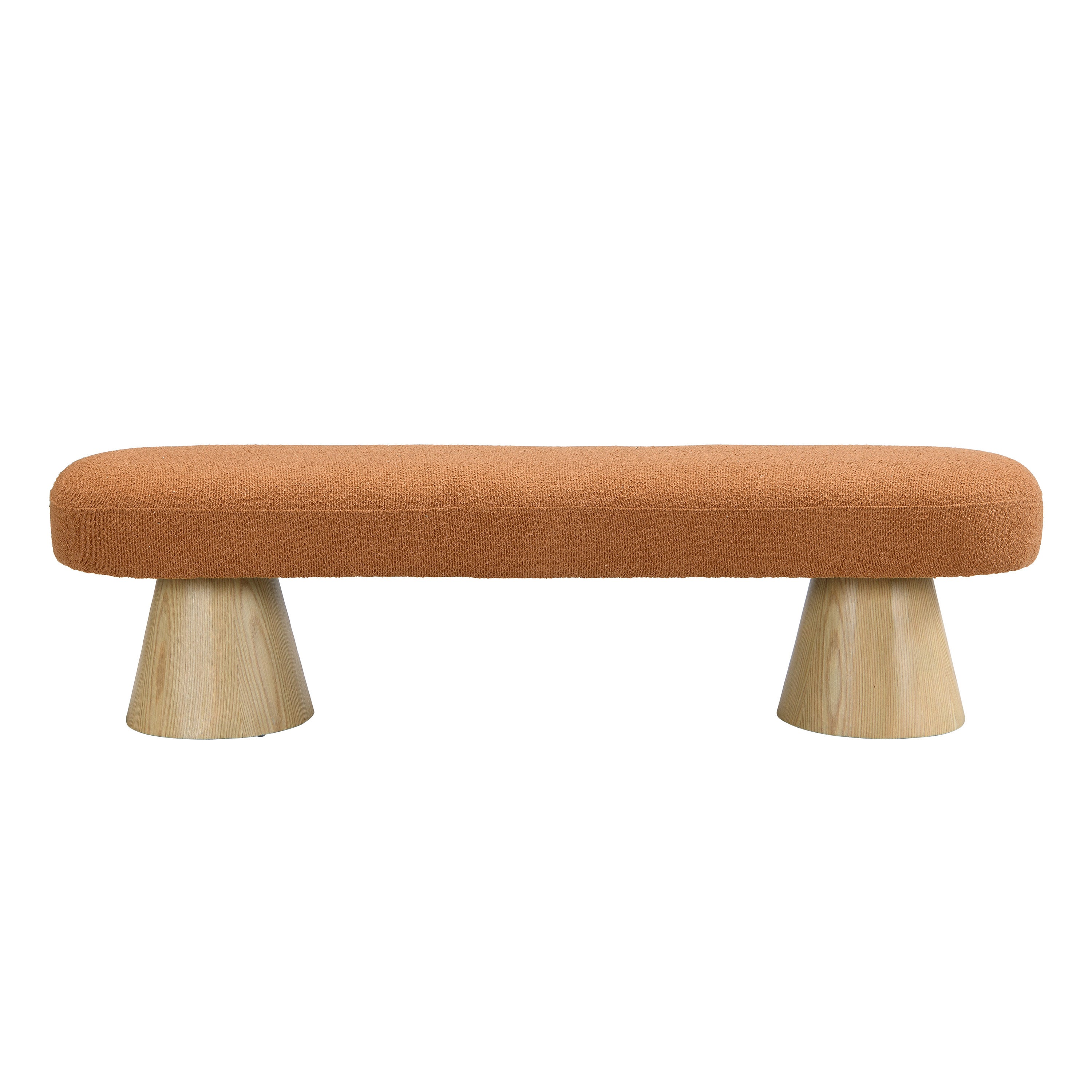 Dining Bench for Dining Room, Upholstered Bedroom End of Bed Entryway Bench, Boucle Ottoman for Living Room, 64'L Orange Stool Top Wood Leg 300 LBS Weight Capacity