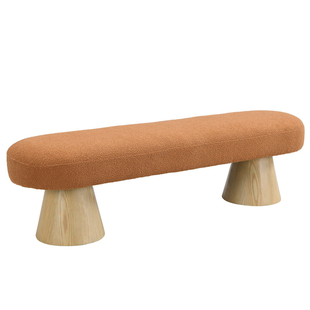 Dining Bench for Dining Room, Upholstered Bedroom End of Bed Entryway Bench, Boucle Ottoman for Living Room, 64'L Orange Stool Top Wood Leg 300 LBS Weight Capacity