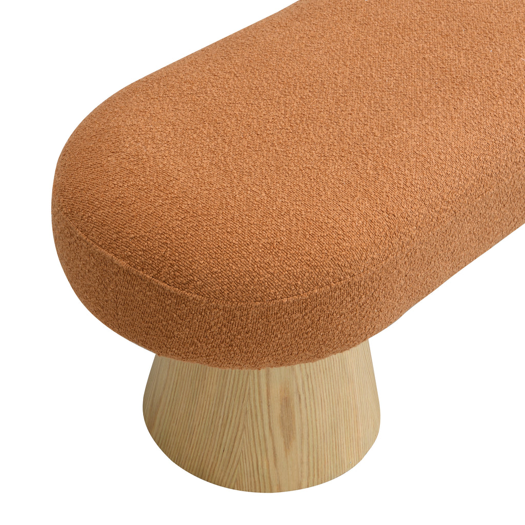 Dining Bench for Dining Room, Upholstered Bedroom End of Bed Entryway Bench, Boucle Ottoman for Living Room, 64'L Orange Stool Top Wood Leg 300 LBS Weight Capacity