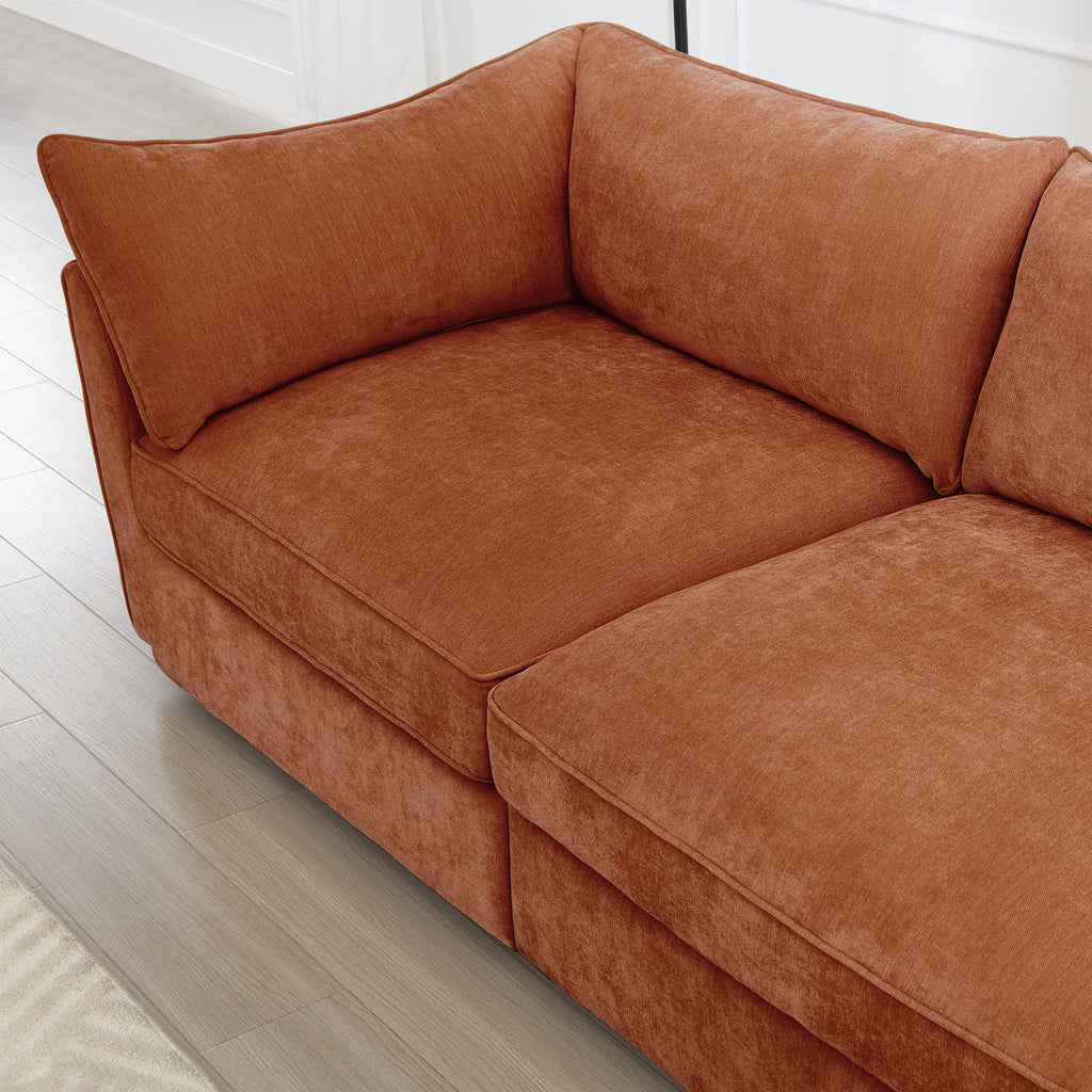 2 Seater Sofa With Footrest , 2-Seat Sofa with 2 Movable Ottoman, Pull out Storage Drawer Under Each Seat,Chenille Orange