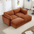 2 Seater Sofa With Footrest , 2-Seat Sofa with 2 Movable Ottoman, Pull out Storage Drawer Under Each Seat,Chenille Orange