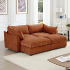 2 Seater Sofa With Footrest , 2-Seat Sofa with 2 Movable Ottoman, Pull out Storage Drawer Under Each Seat,Chenille Orange