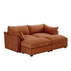 2 Seater Sofa With Footrest , 2-Seat Sofa with 2 Movable Ottoman, Pull out Storage Drawer Under Each Seat,Chenille Orange