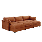 3 Seater Sofa With 3 Ottomans, Wide and Deep Seat 3-Seat Home Theater Sleeper Sofa for Living Room,Modular Sectional Sofa with Storage Pull out Drawer Under Each SeatChenille Orange